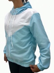 Two-Color Waterproof Lightweight Exercise Windbreaker Jacket - Xanh và trắng - Xem 2
