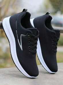 Zapatos de hombre, Tenis cómodos y transpirables para hombre, Zapatillas para correr ligeras, Zapatos con cordones antideslizantes y resistentes al desgaste, Adecuados para correr, caminar, Baloncesto, Béisbol, Tenis y otros deportes. - Negro - Ver 1