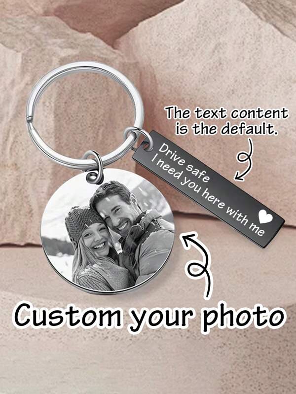 LICVIC 1 pièce Porte-clés personnalisé en acier inoxydable avec gravure photo, combinaison ronde/bande, porte-clés gravés personnalisés pour femmes, porte-clés personnalisés pour hommes, charms pour hommes et femmes, porte-clés de couple personnalisé, porte-clé personnalisé pour petit ami, cadeau de la Saint-Valentin personnalisé