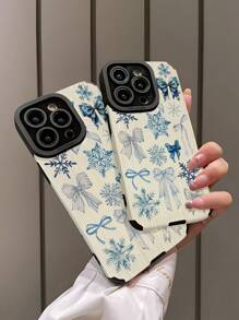 Bow-Knot 1pc Blue Snowflake Bow Pattern Soft Bumper Protective Phone Case, Compatible With Iphone And 15/15PLUS/15PRO/15PROMAX - Multicolor - View 4