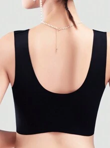 Damen nahtloser, bügellos Spitzenbesatz Bra mit hoher Elastizität, Schwarz