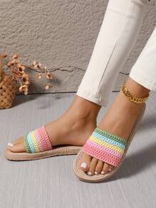 Women's Fashionable Bohemian Style Soft Bottom Comfortable Rope Slippers, New Beach Sandals For Summer