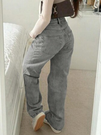 Nuevos jeans de mujer de estilo callejero europeo y americano con diseño de bolsillo y remaches, de cintura media y corte holgado