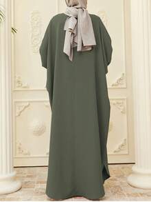 Vestido casual de manga larga con botones al frente de estilo árabe sencillo para mujer