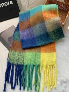 1 件女士加厚柔软格子围巾/披肩，多功能冬季颈部保暖器，2025 年新品 - 粉色 - 查看 13