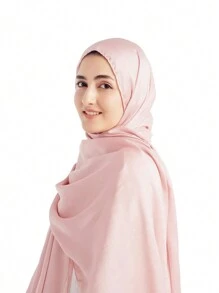 FADZOYLE 1 件 180*70CM 围巾纹理皱褶缎面绉纱皱褶披肩和围巾丝绸质感雪纺头巾女士长发围巾辫子柔软头巾头巾围巾头巾海滩罩纱笼缎面头巾日常生活晚间旅行婚礼派对新娘 - 淺粉色 - 查看 12