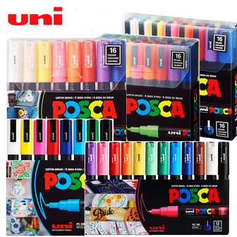 UNI NEW PACKAGE Paint Marker Pen Set And Single PC-1M 3M 5M Water Based Colors Permanent Acrylic Pen Graffiti Art School Supplies