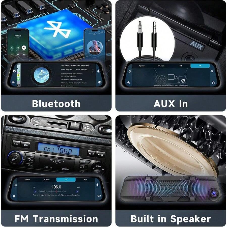 WOLFBOX Rear View Mirror Dash Camera, 12" 1080P Mirror Dash Cam, Backup