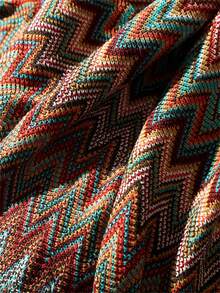 1pc Bohemian Style Towel Blanket, Sofa Throw, Office Nap Blanket, Luxury - Burgundy - View 5