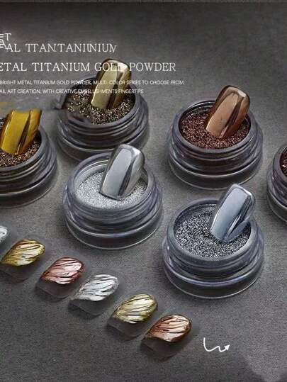 1/6 片金色高光金属钛粉美甲魔镜粉镜面金银色钛粉电镀金属闪光粉，Y2k 指甲，圣诞指甲，法式尖头指甲，万圣节指甲，绿色指甲，金色美甲