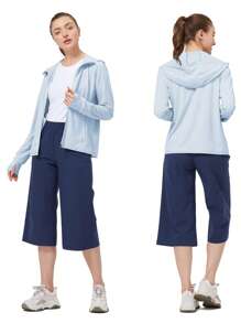 CAMEL CROWN Women UPF 50+ Athletic Jacket Sun Protection Long Sleeve Hiking Shirts Lightweight Outdoor Hoodie With Pocket - Pure Blue - View 2