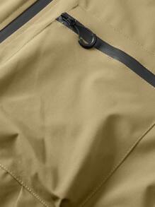 男士连帽抽绳软壳防风夹克，运动休闲风，正面大口袋，侧边拉链口袋，适合日常穿着，百搭流行款。 - 卡其色 - 查看 6