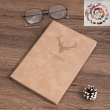 1pc/2pcs/3pcs/6pcs 平装鹿头小羊皮 200 页笔记本，软皮/护眼纸/丝带书签/鹿头 LOGO，适合商务办公/校园生活/日常生活/节日礼品/日记本/手帐本/会议笔记本