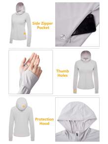 CAMEL CROWN 女款 UPF 50+ 運動外套防曬長袖健行襯衫輕質戶外連帽衫帶口袋 - 淺灰色 - 查看 5