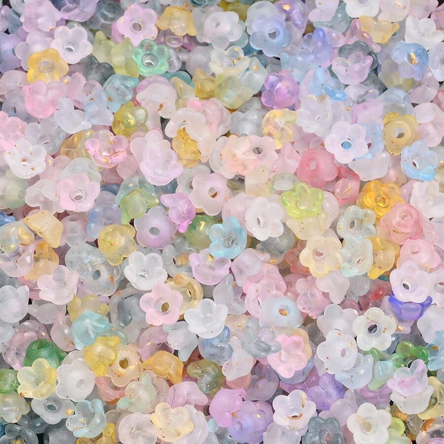 4Amazonia Set de 500 piezas de cuentas de 3*6mm de flores de lirio del valle de colores en forma de tapa de acrílico, accesorios de moda para hacer joyas a mano