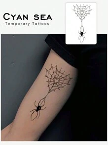 Cyan sea 1pc Waterproof Anti-Sweat Non-Reflective Gothic-Style Artistic Dark Spider Web Temporary Tattoo, Suitable For Fashion Leader For Daily Use, Realistic Fake Tattoos Party Favors & Gifts