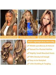 20-30 Inch Highlight Blonde P4/27 Lace Front Wig 13X4 Body Wave Human Hair Wigs Transparent Brazilian Human Hair Wig For Women 180% Density - S4/27 - View 7