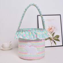 Easter Tote Bag, Cute Rabbit Floral Large Capacity Basket Children Festival Present Bag - Blue - View 3