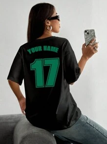 Camiseta de manga corta para mujer personalizada para el Día de Muertos, San Valentín, eventos deportivos, partidos de pelota, etc. - Agrega tu propio texto en la parte posterior (números y nombres, o números de la suerte, etc.), agrega una imagen en la parte frontal (logotipo/símbolo/foto/foto de un amigo/selfie/patrones favoritos), diseña tu propia camiseta reversible personalizada