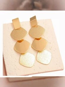 1 Pair Geometric Modern Punk Style Gold-Colored Alloy Dangle Earrings, Suitable For Music Festivals And Vacations - Yellow Gold - View 4