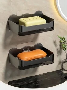 1/2pcs 13.3 Cm X 8.3 Cm Wall-Mounted Soap Dispenser In Grey, Made Of Plastic Material With A Tool-Free Installation Process. Its Minimalist And Elegant Design Makes It Suitable For Bathrooms, Toilets, And Kitchens. It Comes Equipped With A Tray And A Drainage Hole. Home Bathroom Decor Fall Decor Back To School - Grey - View 8