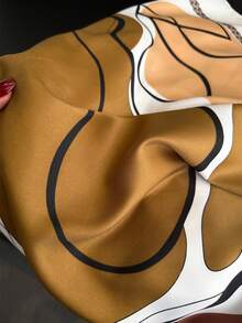 1 Pc Simple Color Block Printed Silk Scarf Twill Scarf Versatile Large Square Scarf Sunshade Shawl Headscarf Women Hijab Lightweight Shawls Gift - Multicolor - View 1