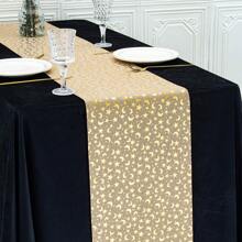 1pc Gold Linen 28*275cm Table Runner, Decorated With Lanterns, Crescent Moon, Gold Stars, Mosque, Greetings, Suitable For Home, Dinner Party, Festival Celebration - Solid Color - View 13