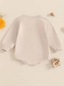 Baby Girl Boy Sweatshirt Bubble Romper Classic Letter Embroidery Long Sleeve Crew Neck  Bodysuit Newborn Playsuit Fall Clothes - Apricot - View 3