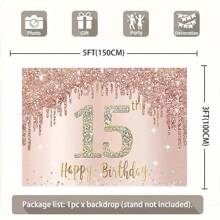 Decoración para el 15º cumpleaños, pancarta con fondo fotográfico para fiesta de los 15 años, fondo de fotografía del dulce 15 cumpleaños - Rosa - Ver 2