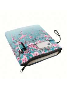 Back To School - Chic Floral Print Zip Book Cover With Handle, Polyester, Floral Notebook And Textbook Cover, Protective Carrying Case For Women And Teens, Book Lover Gift, Fits 11.8" X 9" Books - 1 Piece, School Supplies