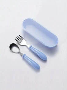 1 Set Personalized Children's Cutlery Spoons Forks With Storage Box, Customized Name Portable Kids Dinnerware Set, Easter/Back To School Gift,Halloween Edit,Back To School Fashion,Christmas Gift