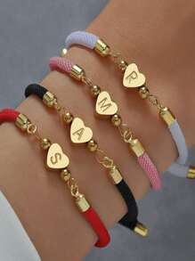 1 bucată de modă din oțel inoxidabil în formă de inimă A-Z, 26 de litere englezești pot fi ajustate liber Snurghie de mână pentru femei, cadou de Ziua Îndrăgostiților, potrivit pentru fete, îmbrăcăminte zilnică de petrecere, bijuterii de mână