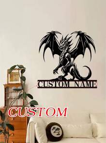 定制龙金属墙标、龙金属墙艺、龙名门牌、个性化姓氏标、房间装饰、龙墙艺 - 黑色 - 查看 2