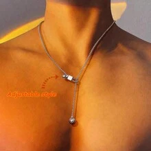 1件男士浪漫蛇骨链，不锈钢圆珠项链，派对和节日配饰 - 銀色 - 查看 12