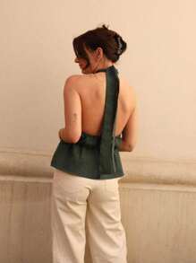 Camisa de Alça Casual Feminina com Cordão e Pregas, Uso Diário, Para Ir ao Trabalho, Férias, Elegante, Confortável, Cor Sólida, Leve, Macia, Praia, Rua