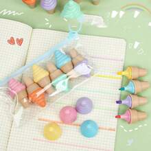 6 sztuk kreatywnych fluorescencyjnych markerów w kształcie lodów z kreskówek, przenośne mini zakreślacze, długopisy w kształcie lodów, odpowiednie dla uczniów, na powrót do szkoły, artykuły szkolne, urocze artykuły papiernicze, kolorowe pismo, uroczy zestaw artykułów szkolnych, prezenty urodzinowe/święta.