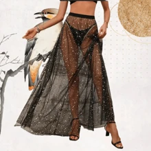 女士薄款银色星形裙婚纱衬裙派对礼服秋季女士服装 - 黑色 - 查看 3