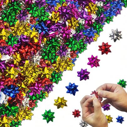 50pcs Mini Gift Bow, 1" Inch Metallic Star Bow Small Tiny Stick On Bows For Present Holiday Birthday Party Decoration Wrapping, Mother's Day And Graduation Gifts, Random Color