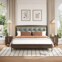 Mid Century Modern Nightstand, 2 Drawers End Table With Storage, MCM Bedside Table With Metal Handle For Bedroom, Side Table, Curved Profile Design, Dark Walnut - Quả óc chó đen - Xem 8