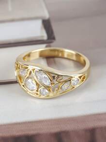 1pc Elegant Luxury Fashion Creative Unique Zirconia Stone 18K Gold Plated Round Eye-Shaped Ring, Gift For Women Wedding, Engagement, Anniversary, Valentine's Day