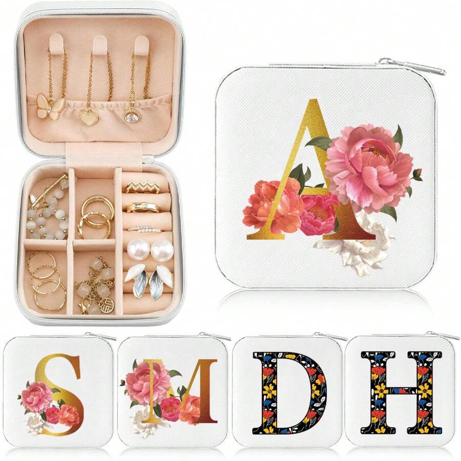 Black 26 Letter Printed White Travel Jewelry Box Jewelry Travel Storage Bag Small Jewelry Box Bridesmaid Gift Box Mini Storage Box