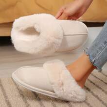 Cozy Women's Slip-On Winter Slippers With Plush Fleece Lining, Fluffy Moccasin, And Non-Slip Platform For Home Comfort - trắng - Xem 7