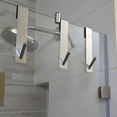 Madebyblanc 1pc Stainless Steel S-Shaped Shower Towel Bar, Suitable For Glass Door, Bathroom Bathrobe Hook