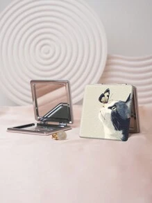 1pc Classic Cartoon Cat Series Portable Vanity Mirror, Foldable Lightweight Compact Handheld Mirror, Durable PU Leather, Metal Vacuum Plating, Suitable For All Occasions And People, Foldable Square Pocket Mirror,Giveaways,Travel,Cheap Stuff,Travel Essential - Multicolor - View 3