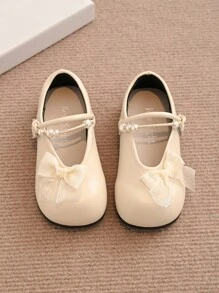 1 双米色儿童平底鞋，女童钩环蝴蝶结简约休闲鞋，户外夏季儿童鞋 - 米色 - 查看 4