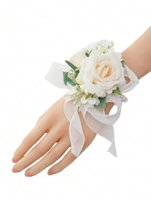 1 Peça Corsage de Pulso para Noiva, Dama de Honra, Decoração de Casamento, Elegante Pulseira com Pérolas, Grande Corsage de Rosa para Garotas, Mulheres, Mãe do Noivo, Chá de Panela, Baile de Formatura, Aniversário, Formatura