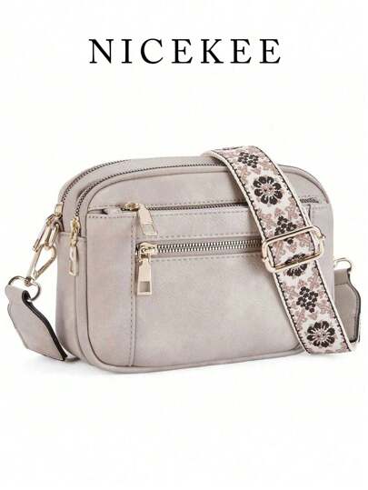 Telena Women's Crossbody Bag, Compact & Fashionable, Made Of Pure Vegan Leather, Adjustable Shoulder Strap, European & American Color Scheme, Multi-Functional Zipper Crossbody Bag, Square Bag, Suitable For Outings, Dates, Shopping And Other Occasions.