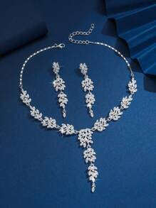 Women's Teardrop Rhinestone Necklace & Earrings Set - Glam Party Wedding Jewelry