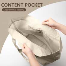 Cartoon Cute Otter Print Handbag, Simple Oxford Cloth Tote Bag, Lightweight Travel Shoulder Bag, Large Capacity Shopping Handbag - Yellow - View 2