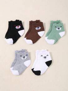 可爱 5 件装婴儿袜子系列 - 卡通动物图案 - 彩色 - 查看 2